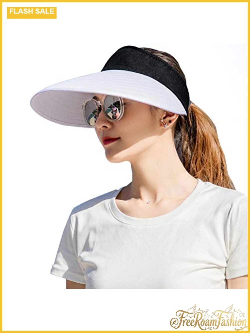 Women's Large Brim Sun Visor Hat 100% Cotton UPF50+ Adjustable Foldable